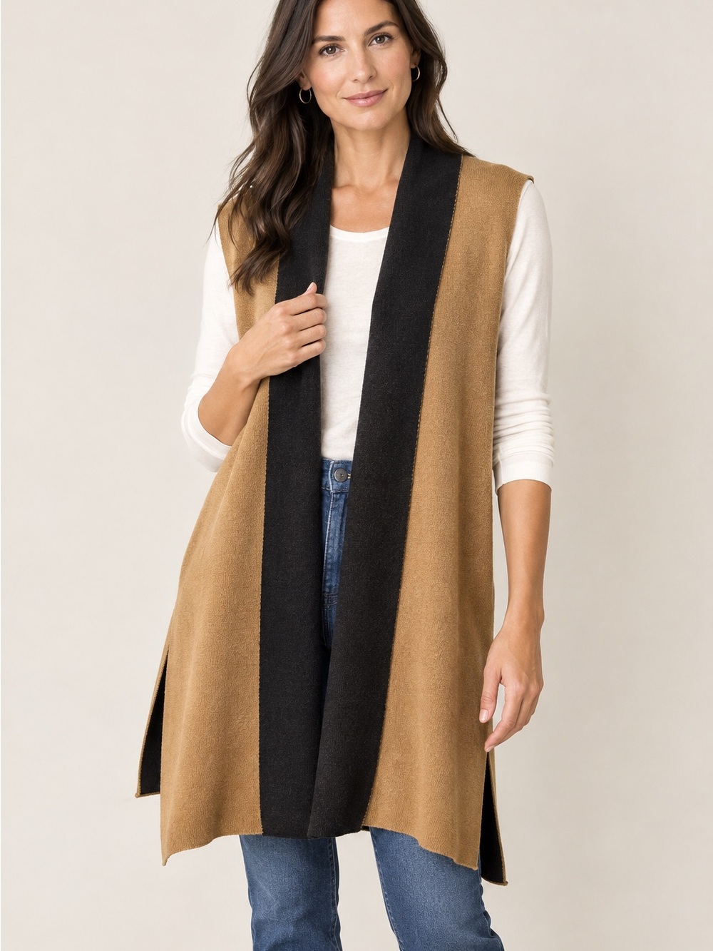 August Silk longline sweater vest cardigan NWT colorblock